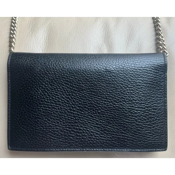 Authentic Gucci Dollar GG Interlocking Black Leather Chain Crossbody Clutch Bag - Picture 3 of 11